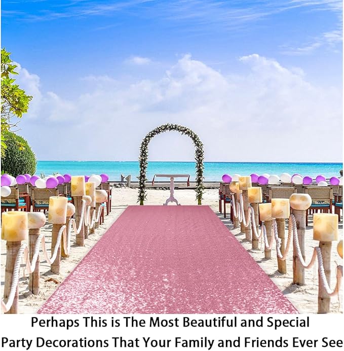 ShinyBeauty Sequin Aisle Runners 2Ft x 15Ft Pink Gold Carpet Runner for Party Glitter Runner for Wedding N116