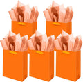 Gcardist Orange Gift Bags with Tissue Paper for Wedding, Birthday, Party Supplies-7.9"x4.3"x9.6" Medium Size Cardboard Gift Bags（5pcs Bags +10pcs Tissue Paper ）