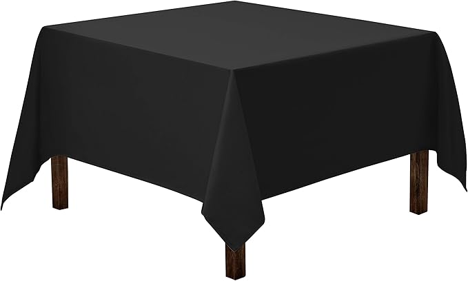 Gee Di Moda Square Tablecloth - 85 x 85 Inch Black Table Cloth for Large Square or Round Tables - Heavy Duty Washable Fabric - for Buffet Table, Holiday Party, Dinner, Wedding & Baby Shower