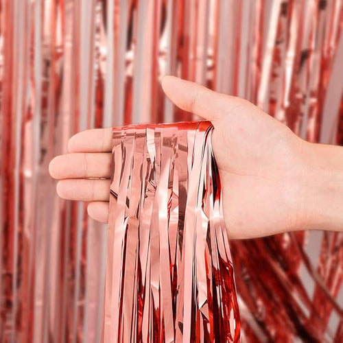 2 Pack Rose Gold Foil Fringe Backdrop Curtains, Tinsel Streamers Birthday Party Decorations, Fringe Backdrop for Graduation, Baby Shower, Gender Reveal, Disco Party