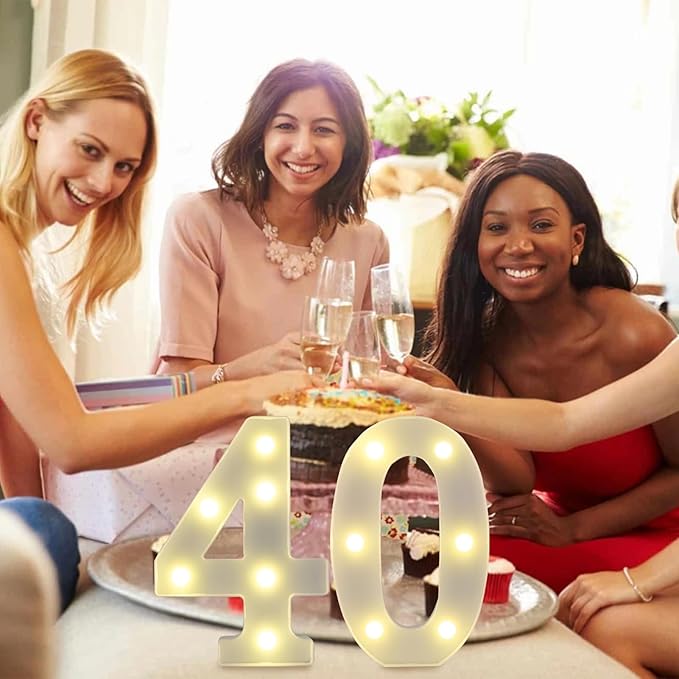 LED Marquee Letter Lights, Decorative Light Up Numbers for 40th Birthday Party, Battery Operated, Warm White Small Marquee 40 Sign for Anniversary Decorations