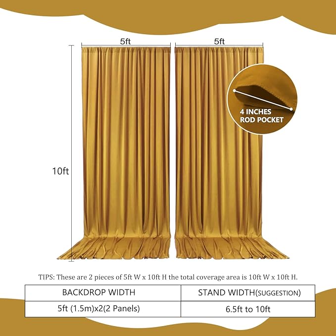 2 Panels Gold Backdrop Curtain, 10 x 10 Feet Background Curtains for Parties, Weddings, Baby Showers, Bachelorette Halloween, Christmas Birthday Party Photoshoot Backdrop Curtains Decorations