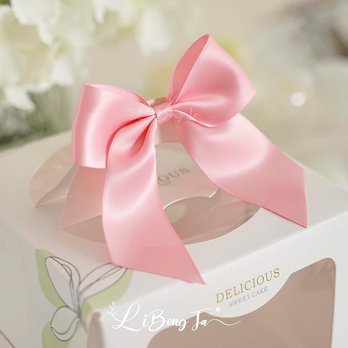 4.5" Satin Ribbon Pink Bows for Gift Wrapping, Twist Tie Bows, Cute Bows for Crafts, Party Favors, Premade Bows Pre-Tied Decorative Bows for Flower Bouquets Candy Apple Bows-24 Counts
