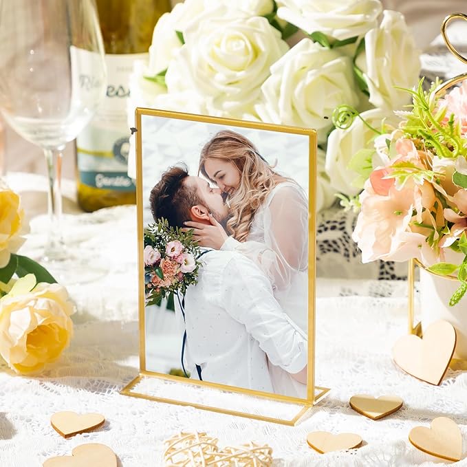 Hoteam 36 Pack Gold Acrylic Sign Holders, Gold Picture Frames Clear Wedding Table Numbers Double Sided Acrylic Holders for Wedding Restaurant Table Number Photos Menu Cards Art (4 x 6 Inch)