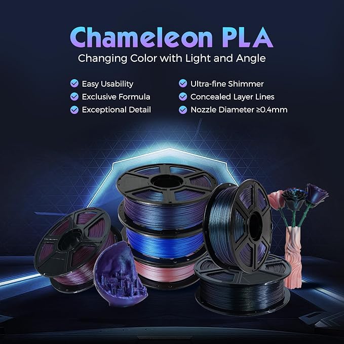 FLASHFORGE PLA Filament 1.75mm +/- 0.02mm Burnt Titanium, Color Changeable 3D Printer Filament 1kg (2.2lbs), Chameleon Changing Colors with Light, Perfectly Hide The Layer Line
