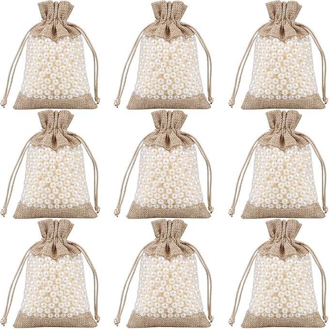 50 Pcs Burlap Bags with Drawstring,3.9"x5.5" Gift Bags Jewelry Pouch Bags for Candy Packing Party Favors Wedding Holiday DIY Craft(Brown)