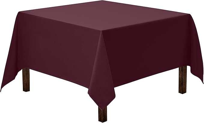 Gee Di Moda Square Tablecloth - 70 x 70 Inch Burgundy Table Cloth for Medium Square or Round Tables - Heavy Duty Washable Fabric - for Buffet Table, Holiday Party, Dinner, Wedding & Baby Shower