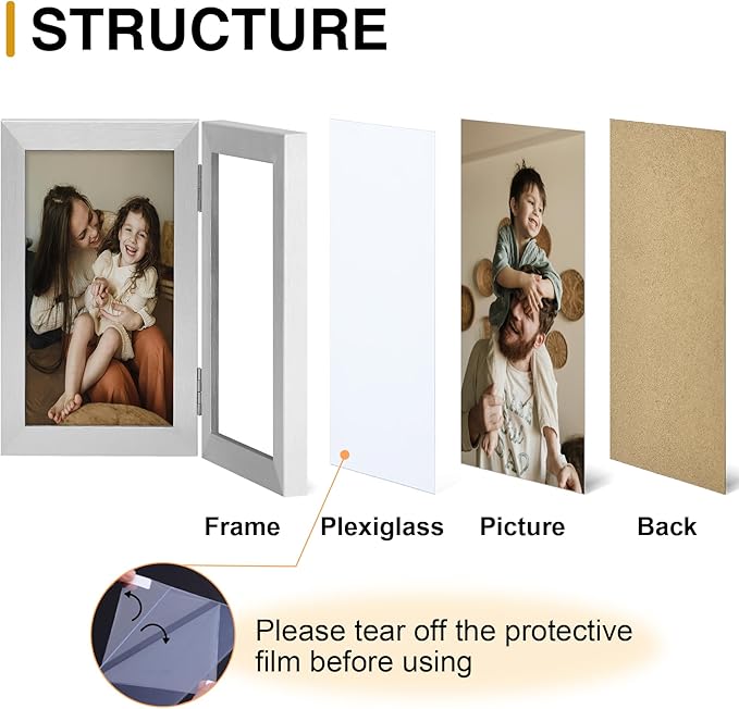 decorUhome Double 8x10 Picture Frame Vertical, Engineered Wood Bifold Photo Frame with Plexiglass for Tabletop Display, 8x10, Silver