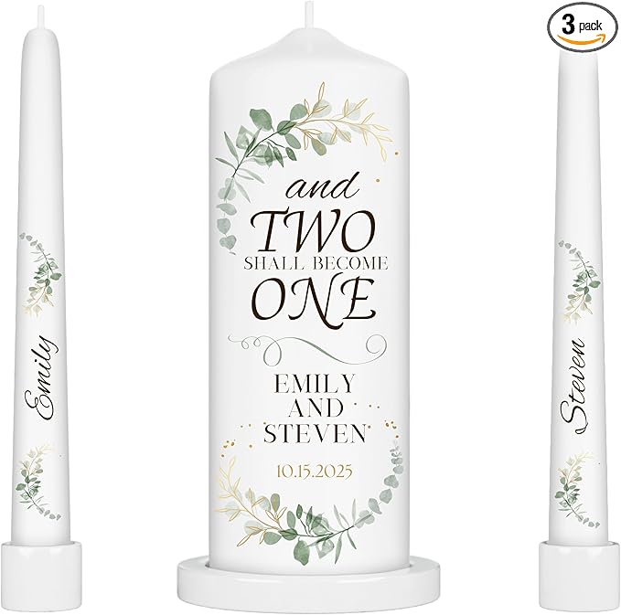 Unity Candles for Wedding, Modern Unity Set, Custom and Personalized Pillar and Taper Candles with Quote, Unscented White Premium Wax, Religious and Wedding Ceremony, Special Events (Custom Date)
