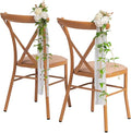 Meldel Wedding Chair Decorations Aisle Floral Set of 10 Artificial Flowers Ivory White Rose Garland with Hanging Ribbions for Ceremony Reception Church Arrangement Party Wedding Pew Decor Flower