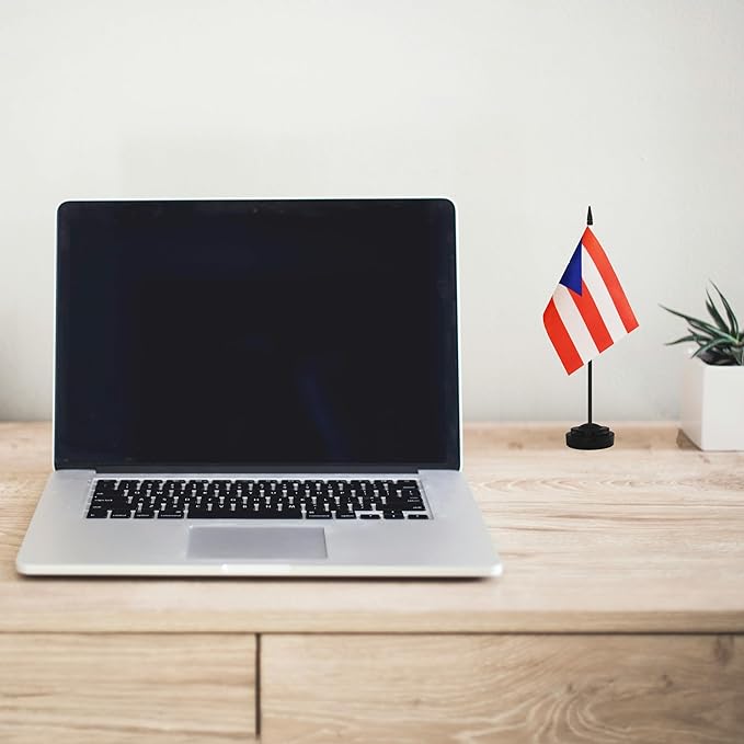 12 Pack Puerto Rico Desk Flags, Puerto Rican Desktop Flag, Small Miniature Office Flags with 12" Black Pole and Black Base, Offices, Classroom, Home, Festival Decoration (Puerto Rico)