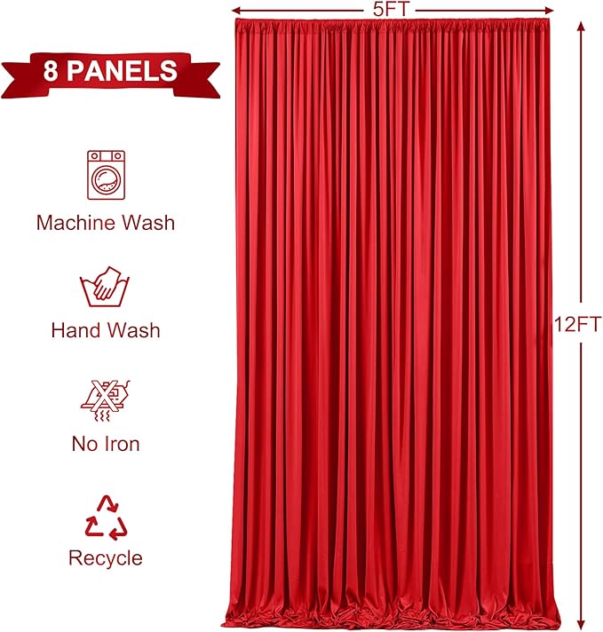 40ft x 12ft Red Backdrop Curtains Wrinkle Free Backdrop Curtain for Wedding Parties Red Fabric Backdrops Drapes Back Drop Cloth Bridal Shower Stage Curtains Wedding Decorations for Reception