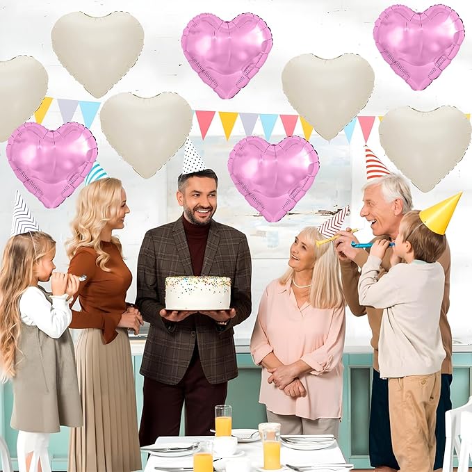 Purple Cream White Heart Balloons,12Pcs 18Inch Cream Purple Sand White Heart Shaped Foil Helium Balloons for Baby Shower Birthday Anniversary Wedding Engagement Party Decorations