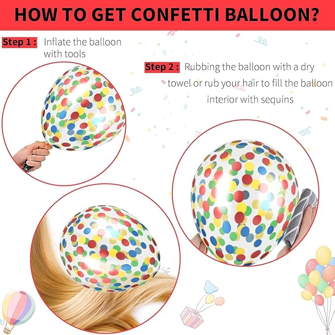 Red Yellow Blue Balloons, Rainbow Assorted Latex Balloons, Red Blue Green Yellow with Colourful Confetti Balloon, for Birthday, Festival, Carnival Circus, Robot Blocks, Video Game Party Decor
