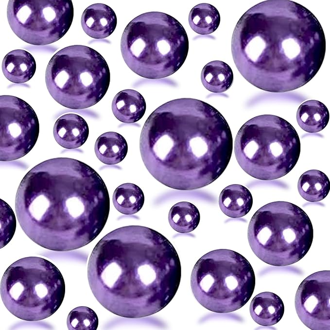 300Pcs Dark Purple Polished No Hole Faux Pearl Beads for Vase Filling Decorations, Plastic Pearls Vase Fillers, Table Scatters, Wedding Centerpiece, Home Decor, 8/14/20 mm