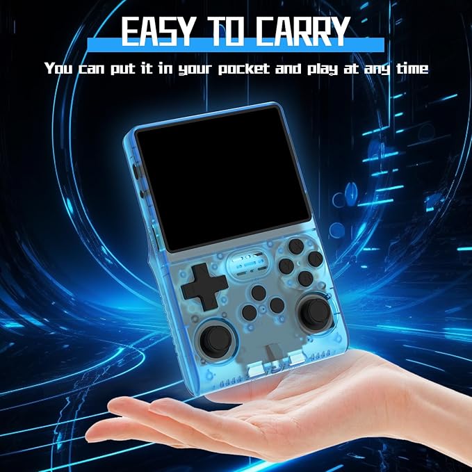 FVBADE [30000 in 1] R40S PRO Handheld Game Console 3.5 inch IPS Screen Mini Retro Console 3800mAh Portable Pocket Arcade 12+ Mainstream Emulator 256G TF Card Transparent(Blue)