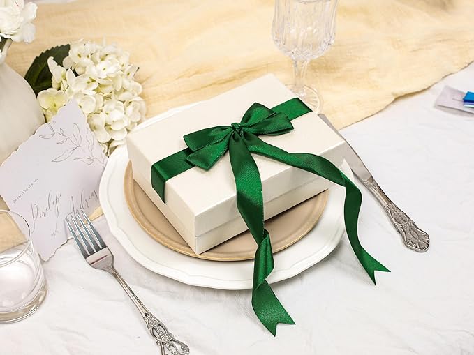 Green Satin Ribbon 1 inch X Continuous 50 Yards, Single Face Polyester Ribbon Perfect for Gift Wrapping, Flower Bouquet, Wedding Decor, Crafts, Bow Making, Sewing and More