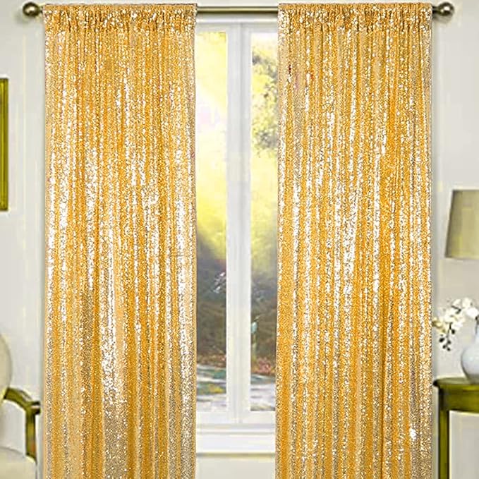Gold Sequin Backdrop Curtains 1 Panel 10FTx10FT Glitter Gold Photo Backdrop Drapes Party Wedding Baby Shower Curtain Sparkle Photography Background