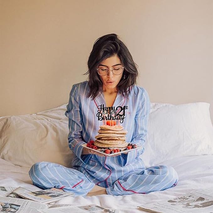 1 PCS Happy 21st Birthday Cake Topper Glitter Cheers to 21 Years Cake Pick 21 Fabulous Cake Decoration for 21st Birthday Party Decorations Supplies Black