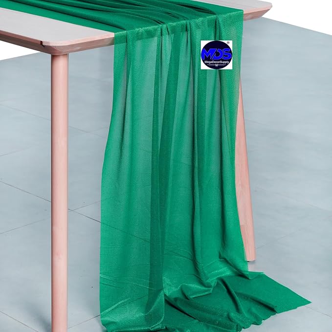 MDS 5 Pack 10ft Chiffon Table Runner 29 x 120 Inches Sheer Wedding Runner Romantic Rustic Table Runner for Wedding Decorations, Birthday Parties, Bridal Shower Party Arch Decor - Emerald Green
