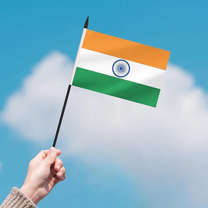 12 Pack India Desk Flags, Indian Desktop Flag, Small Miniature Office Flags with 12" Black Pole and Black Base, Offices, Classroom, Home, Festival Decoration (India)