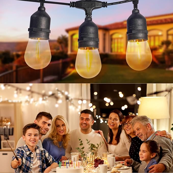 50FT Solar String Lights Outdoor with Remote, 15 Shatterproof Edison LED Bulbs, Dimmable Waterproof Color Changing Patio Lights for Garden, Backyard, Camping