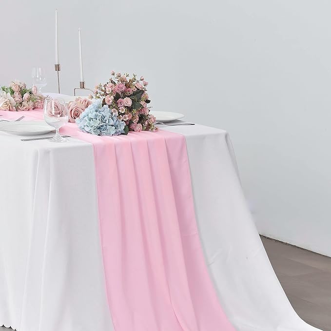 5 Pack 10Ft Pink Chiffon Table Runner Sheer 29x120 Inch for Romantic Wedding Decor Bridal & Baby Shower Birthday Rustic Party Decoration