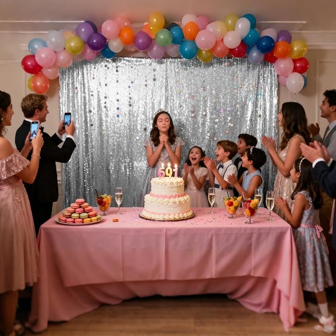VOK Silver Sequin Backdrop Curtains 2 Panels 2FTx8FT Glitter Photography Background for Wedding Birthday Christmas Party Decorations