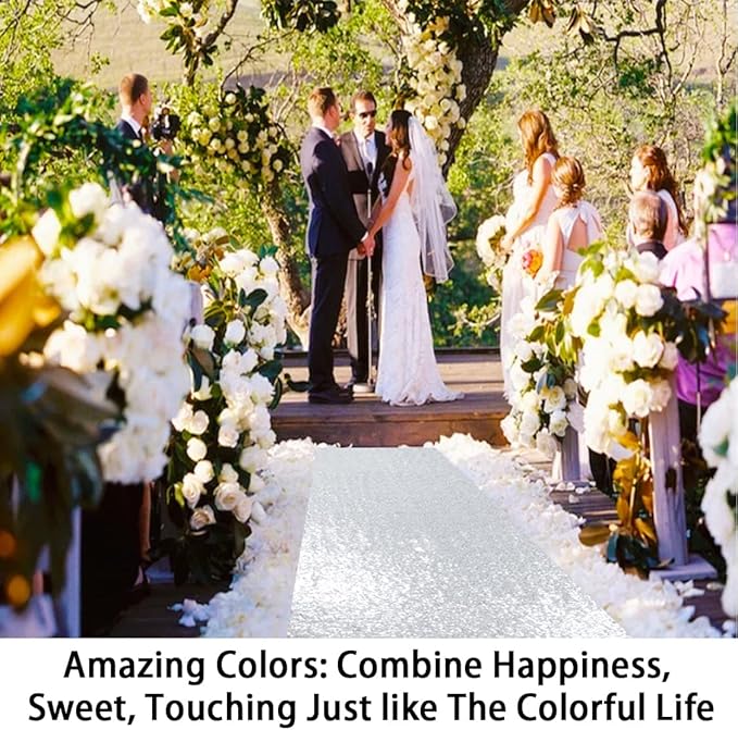 ShinyBeauty 4Ft x 20Ft Silver Sparkly Wedding Aisle Runner - Ideal for Prom, Beach & Outdoor Weddings Floor Carpet Runner for Stairs Decoration