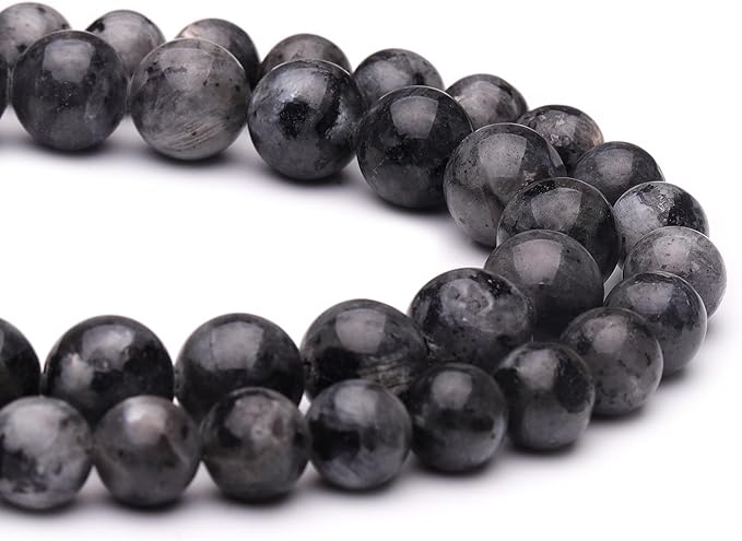 8mm Natural Stone Beads for Jewelry Making,Larvikite Labradorite Polished Smooth Round Gemstone Beads for Bracelet Necklace 15 Inch