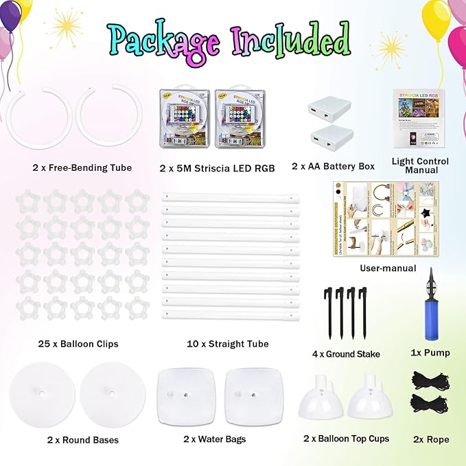 OurWarm 8.2FT & 6FT Lighted Balloon Arch Kit, Free Bending Top Balloon Arch Stand with Base, Half Arch Balloon Stand for Floor Balloon Column Kit for Wedding Birthday Baby Shower Party Decorations