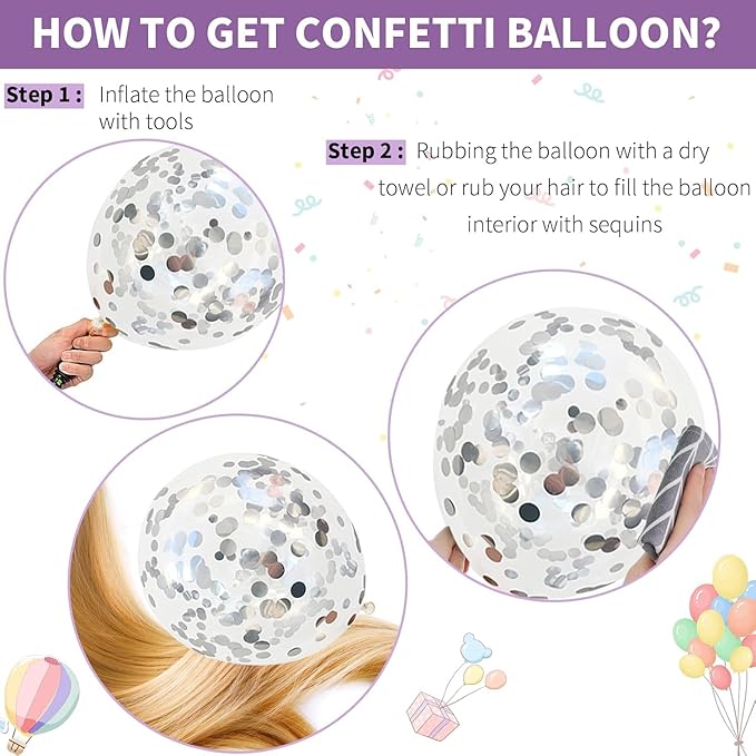 Snow Balloons Set, Pearl Purple Blue Metallic Purple Blue Snowflake Latex Balloon with Silver Confetti Balloons for Winter Wonderland Christmas Princess Girl Birthday Baby Shower Party Decor