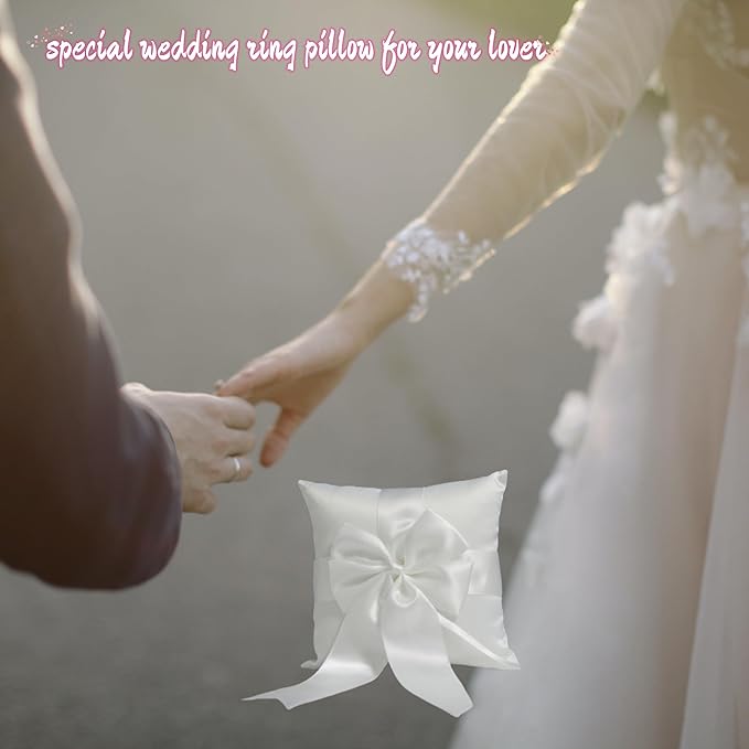 Ivory Ring Bearer Pillow, Satin Finish Bowknot Ring Pillow