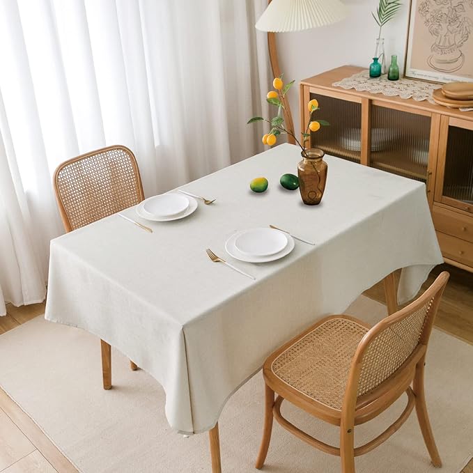 NLMUVW Linen Table Cloth for Rectangle Tables Water Resistant Faux Linen Textured Tablecloth Farmhouse Stain Resistant Decorative Table Cover for Indoor and Outdoor, 54 x 108 Inch, White