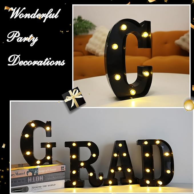 Led Marquee Letters, 8.58 Inch Black Light Up Letters, Small Led Letter Lights, Battery Powered Lighted Letterfor Table, Party, Birthday, Christmas Decor (Black, Letter C)