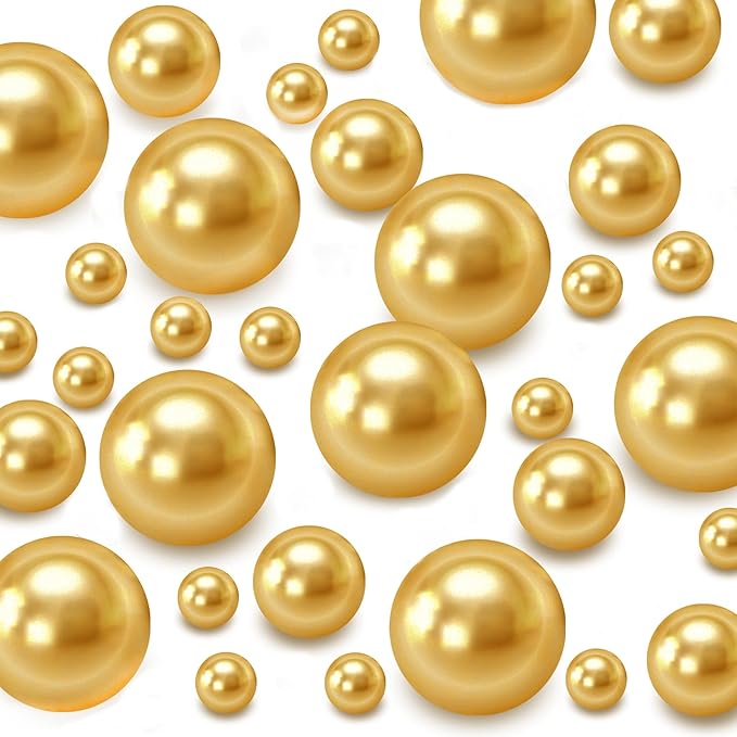 120 PCS 8/14/20mm No Hole Polish Pearl Beads for Centerpiece, Gold Beads Decorative Vase Fillers, Plastics Pearls for Vases, Table Scatters, Wedding Party Decor