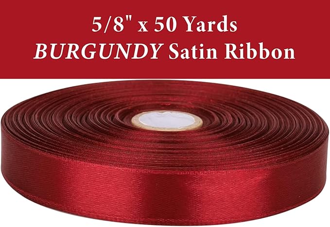 5/8" x 50 Yards Burgundy Satin Ribbon Single Faced Fabric Ribbons for Gift Wrapping, Crafting, Bows Making, Sewing, Wedding, Home Decor