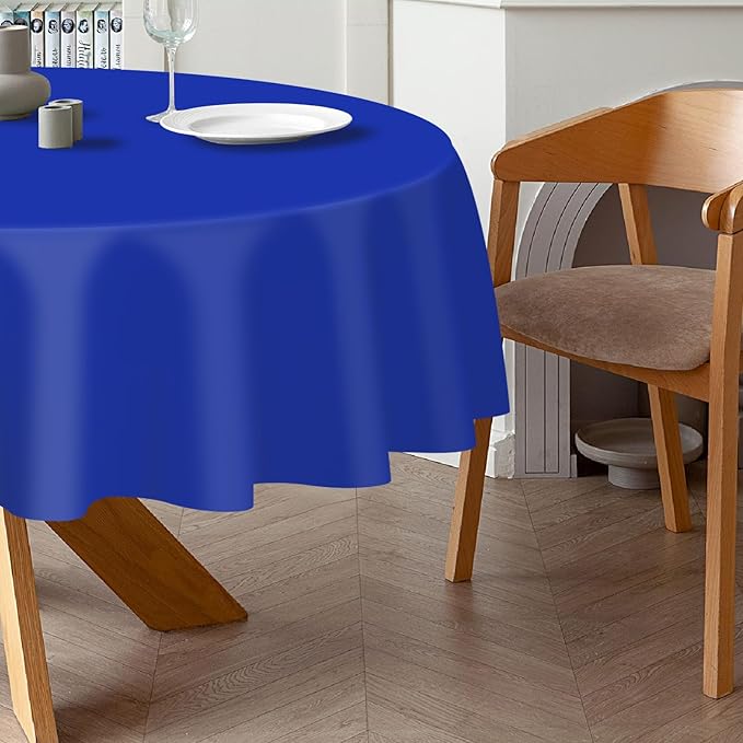 QIKSION Dark Blue Round Tablecloth 12 Pack, 84 Inch Plastic Table Cover Disposable for Parties