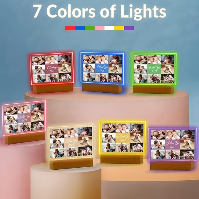 Custom Picture Frames with Photo, Customized Photo Frame with Night Light, Personalized Picture Frame, Personalized Birthday Gifts for Women, Men, Mom, Dad, Baby, Kid, Family, Friend