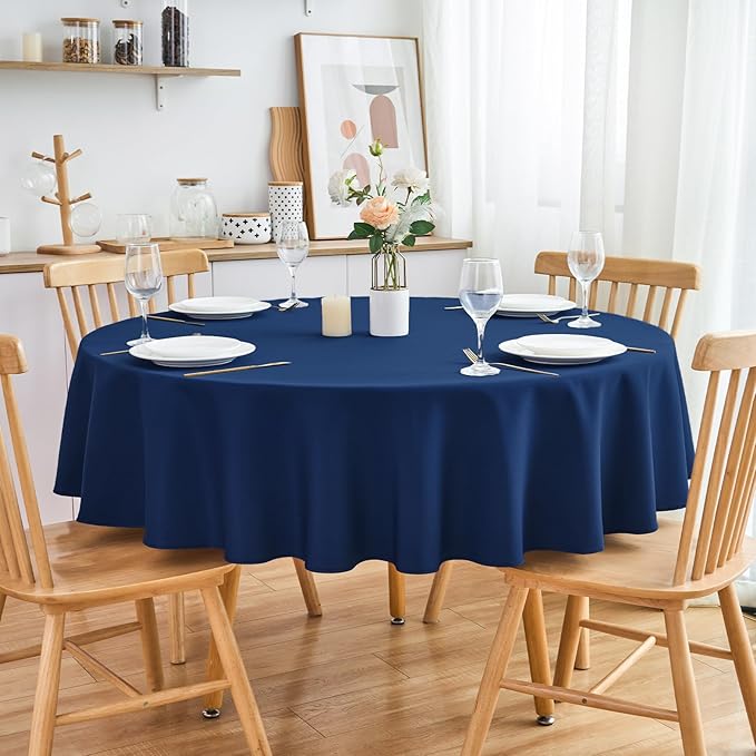 2 Pack Round Table Cloth 48 Inch Navy Tablecloth Washable Polyester Solid Dining Table Cover for Birthday Party Dinner Holiday Outdoor Indoor