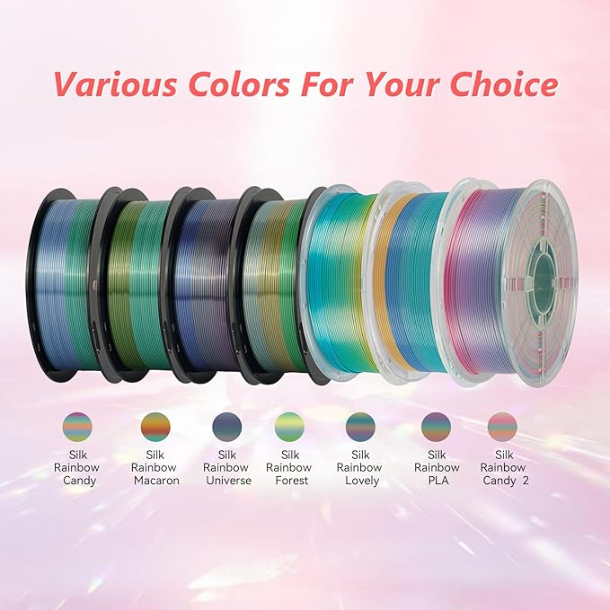 Kingroon Silk PLA Filament 1.75mm Rainbow Color Changing Filament 3D Printer Filament 1kg Dimensional Accuracy ±0.03mm,Fit Most 3D Printer(Macaron)