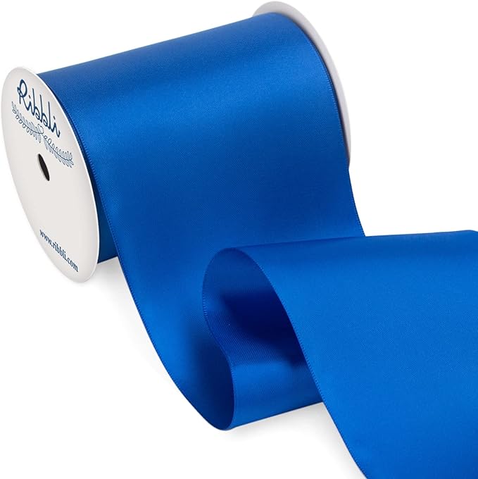 Ribbli Royal Blue Satin Ribbon 4 Inch Wide Blue Ribbon for Wedding Chair Sash Grand Opening Ceremony Big Bows Gift Wrapping Floral Crafts Cake Decor-Double Faced Satin Continuous 10 Yards