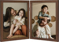 decorUhome Double 8x10 Picture Frame Vertical, Engineered Wood Bifold Photo Frame with Plexiglass for Tabletop Display, 8x10, Brown