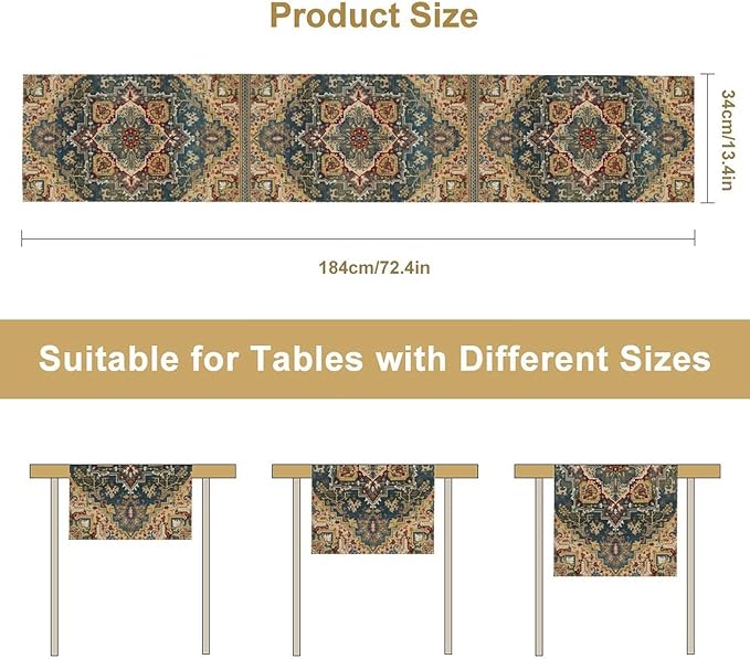 Boho Bohemia Style Table Runner, Country Rustic Farmhouse Vintahe Colorful Geometry Print Table Runner for Home Kitchen Dinner Party Holiday Decor, 13x70inch