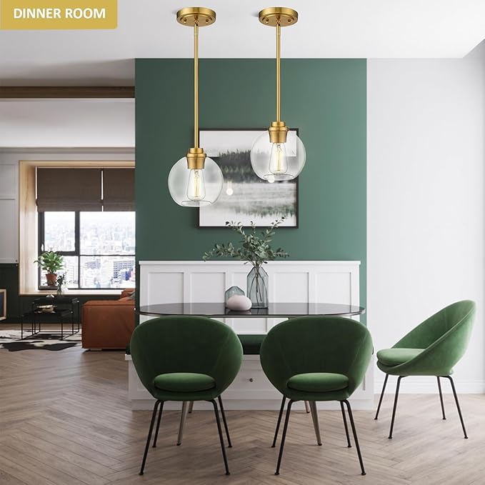 Globe Pendant Lights Kitchen Island, Farmhouse Gold Pendant Light with Clear Glass Globe Shade, Adjustable Hanging Light Fixture for Dining Room, Entryway & Over Sink Lighting