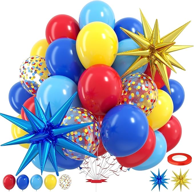 Red Blue Yellow Balloons,Carnival Birthday Party Balloons with Foil Star Balloon, for Boy Girls Birthday Baby Shower Carnival Theme Party Supplies