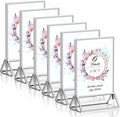 Clear Acrylic Sign Holder 5X7 with Silver Borders Display Stand, Double Sided Acrylic Picture Frames Plastic Sign Holder for Wedding Table Numbers Menu Holder (6 Pack)