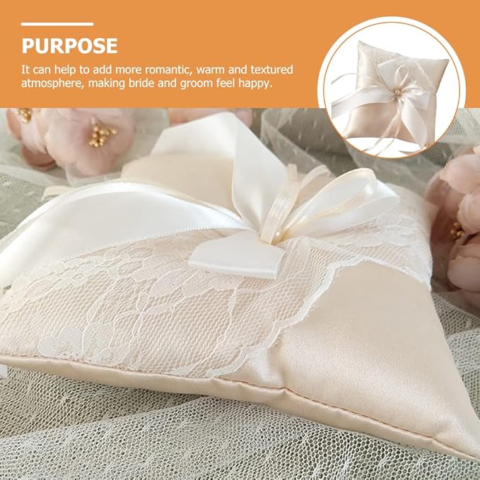 LUOZZY Wedding Ring Bearer Pillow Cushion with Pearls Decorations Wedding Ring Pillow Holder (Champagne 5.89 Inch)