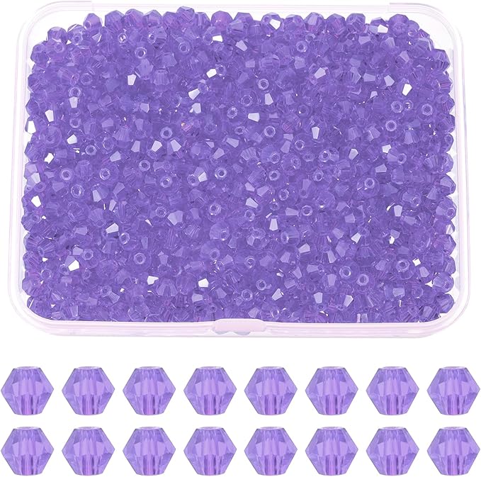 PATIKIL 1000pcs 4mm Bicone Glass Crystal Beads, Faceted Glass Spacer Beads with Box for Jewelry Making Bracelet Necklace Earrings DIY Suncatcher Craft, Purple