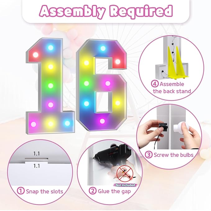Marquee Numbers 16th-Birthday Decoration: Colorful 3FT Large Light Up 16 Year Old Birthday Decorations Anniversary Backdrop for Boys Girls Cardboard Sign 18 Colors Number 16 Mosaic Balloon Frame